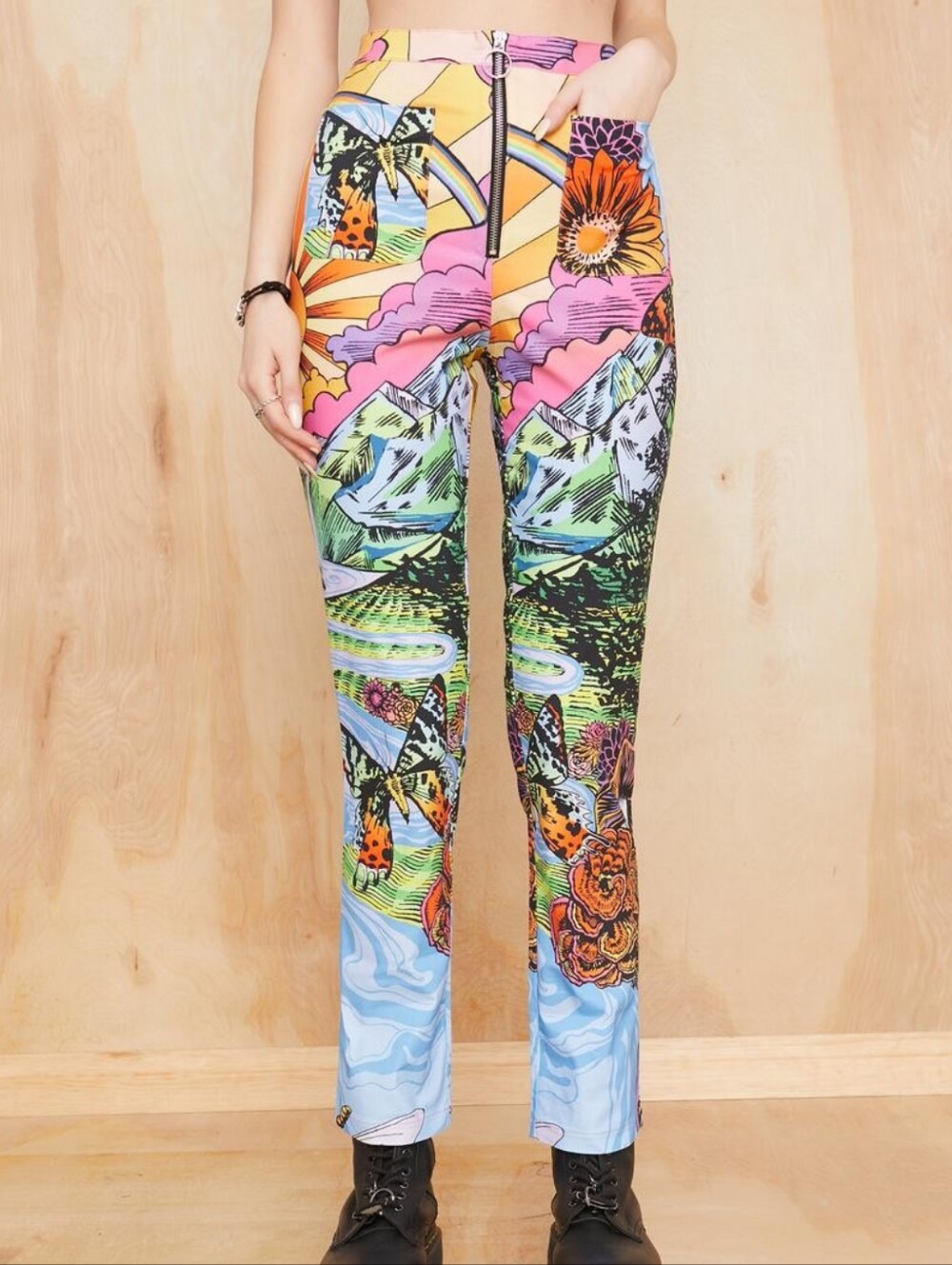 Dolls Kill Current Mood Trippy Landscape Print Pants Size XL Retro